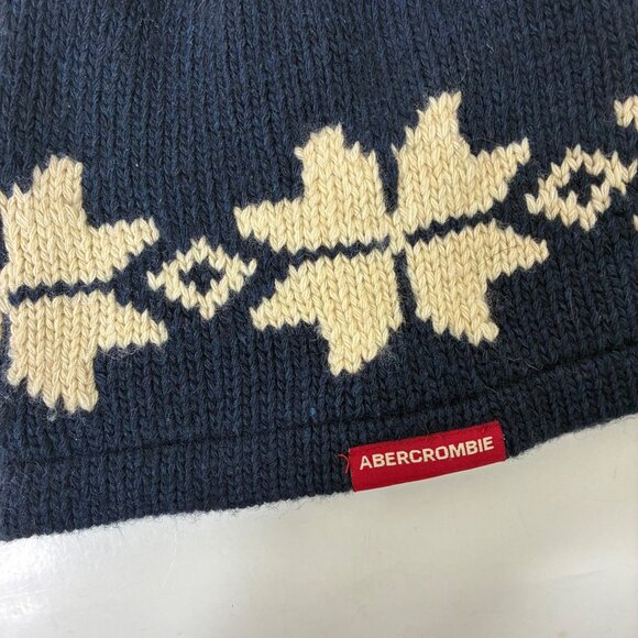 VTG Deadstock Abercrombie & Fitch Fair Isle Beanie Wool Blend Navy - Picture 2 of 8